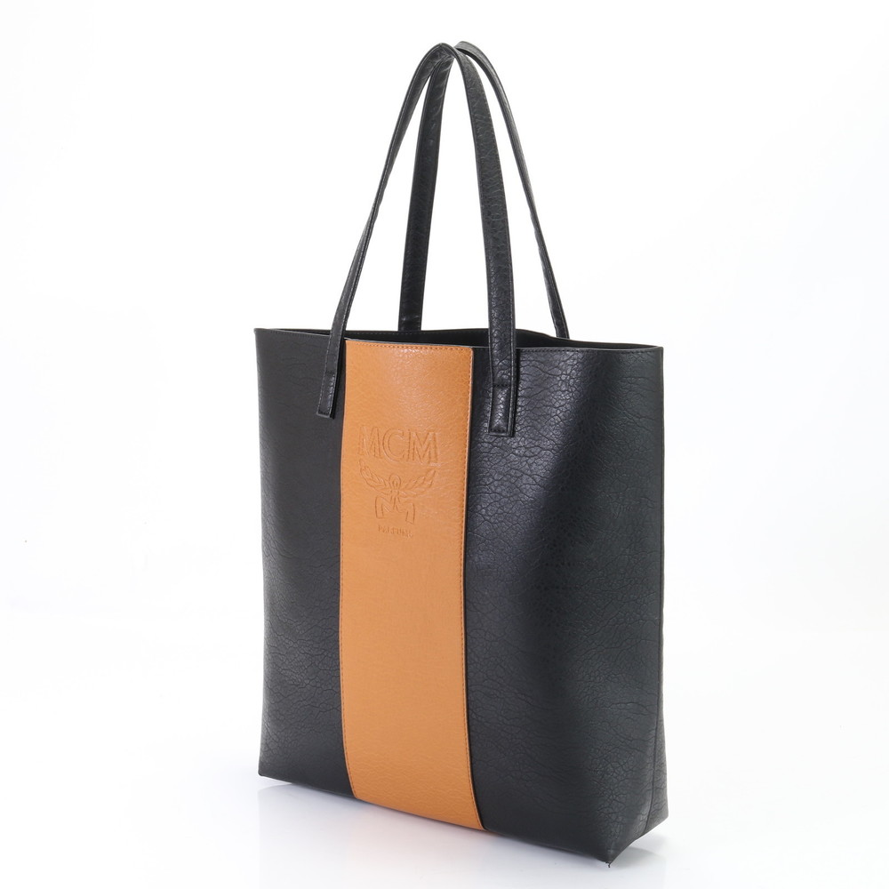Mcm Brown Leather Bag Logo Black Tote